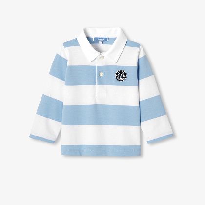Poloshirt lang Kleinkind Jungen - blau/weiss