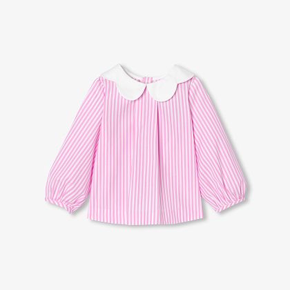 Gestreiftes Popeline-Hemdchen für Mädchen – weiß/rosa