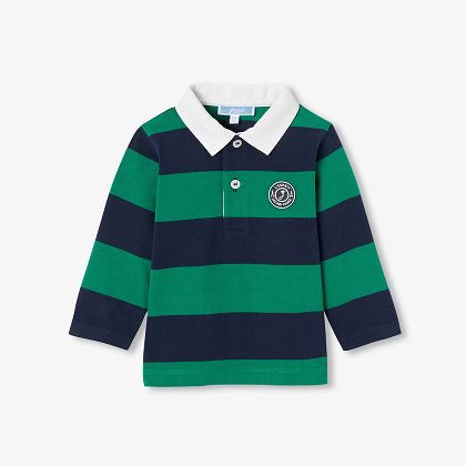 Langärmliges Baby-Polohemd für Jungen – marineblau/grün
