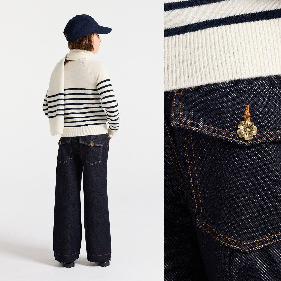 Weite Jeans aus unbehandeltem Denim, passend zum Matrosenpullover