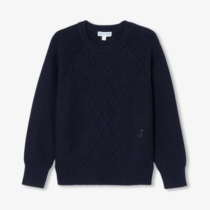 Jungenpullover aus Baumwolle und Wolle – marineblau