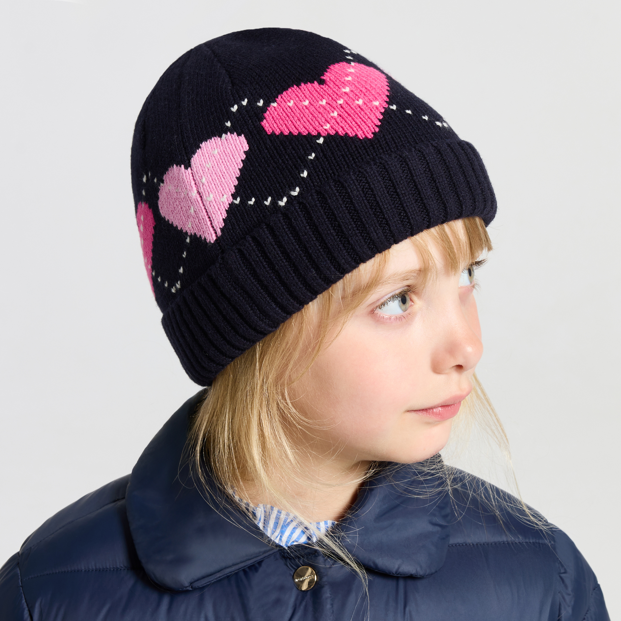 Jacadi - Mütze für Mädchen, gefüttert mit Microfleece - Marineblau/mehrfarbig - Große: 57